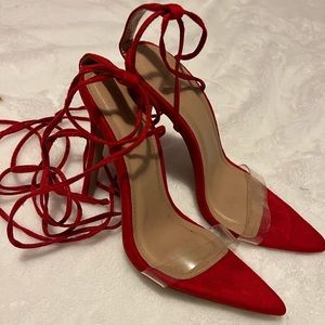 Red strappy heels